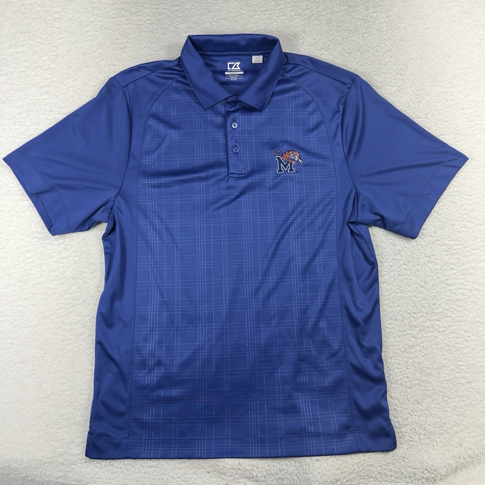Cutter-Buck University Of Memphis CB Dry-Tek Polo Shirt Blue Sz L Cartoon Tiger